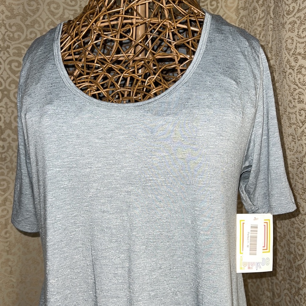 NWT! LulaRoe Perfect Tee, Medium, Light Blue/heathered light slate gray. - Picture 2 of 3